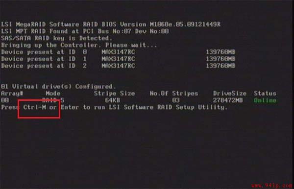 LSI 1068E Ctrl+M快捷键阵列卡raid0配置步骤