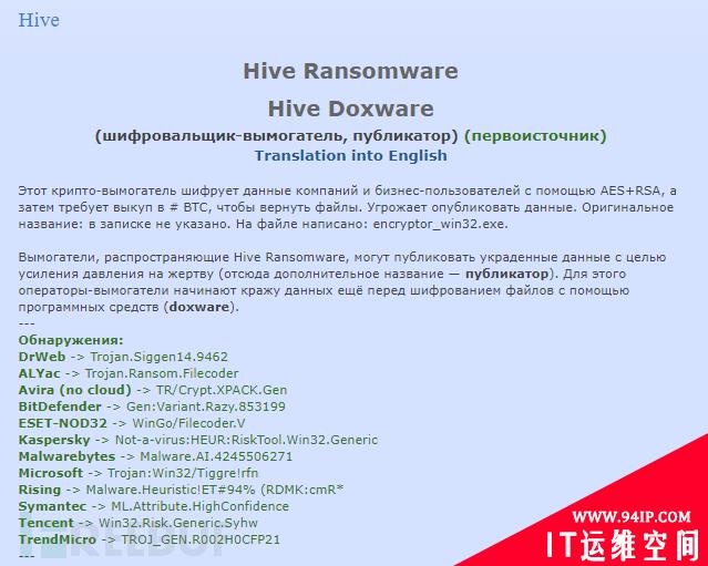 一款全新的勒索病毒Hive来袭，已有企业中招