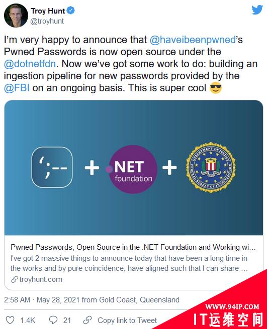 美国联邦调查局将向&quot;Have I Been Pwned&quot;提供执法中获得的已泄露密码