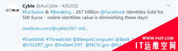2.67亿Facebook用户信息以500英镑在暗网出售