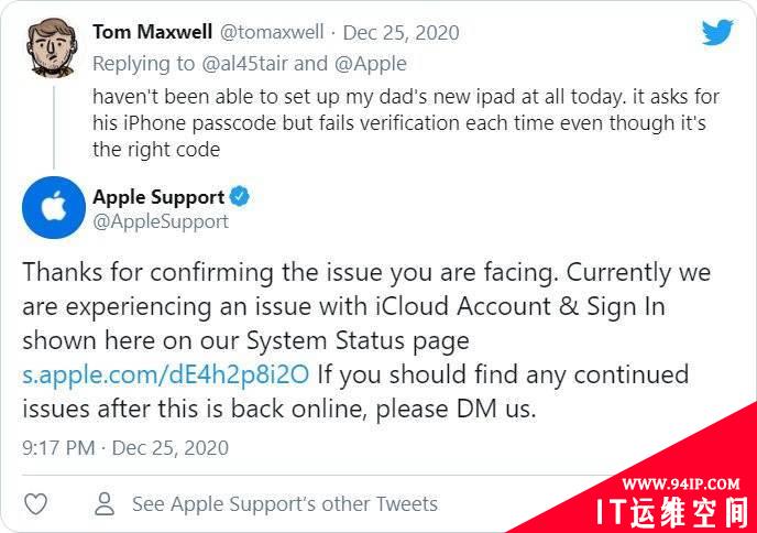 Apple iCloud服务中断超过24小时