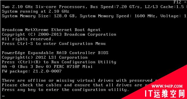 Press any key to enter the configuration utility. dell服务器raid某个硬盘报错后，进不去系统